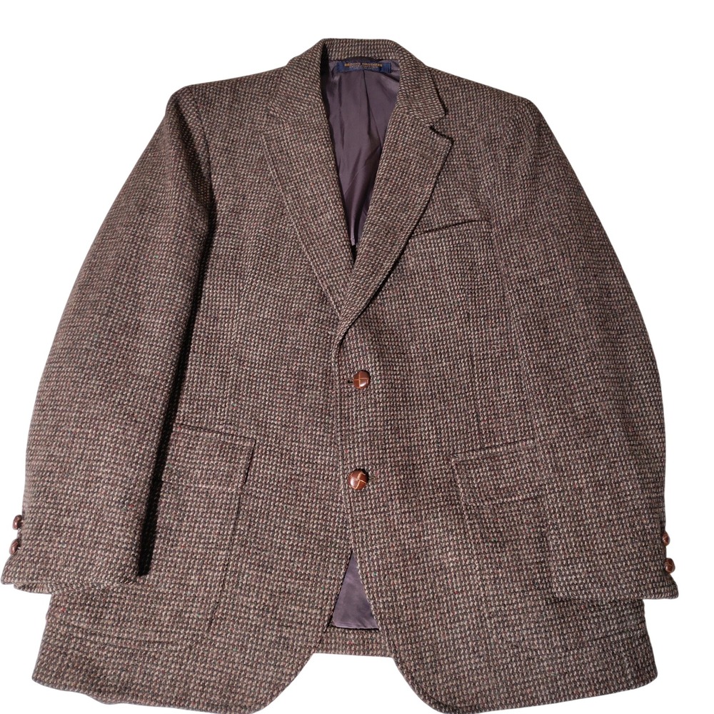 Vintage Brooks Brothers Tweed Blazer Brown w/ Color Specks Houndstooth MIUSA 43R
